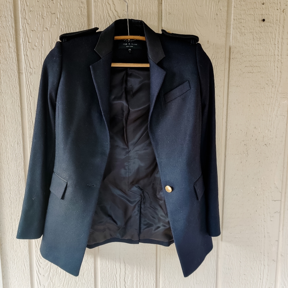 Rag & Bone Wool Navy Blazer with Epaulets